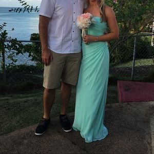 Sea foam teal Angelo Alfred bridesmaid dress